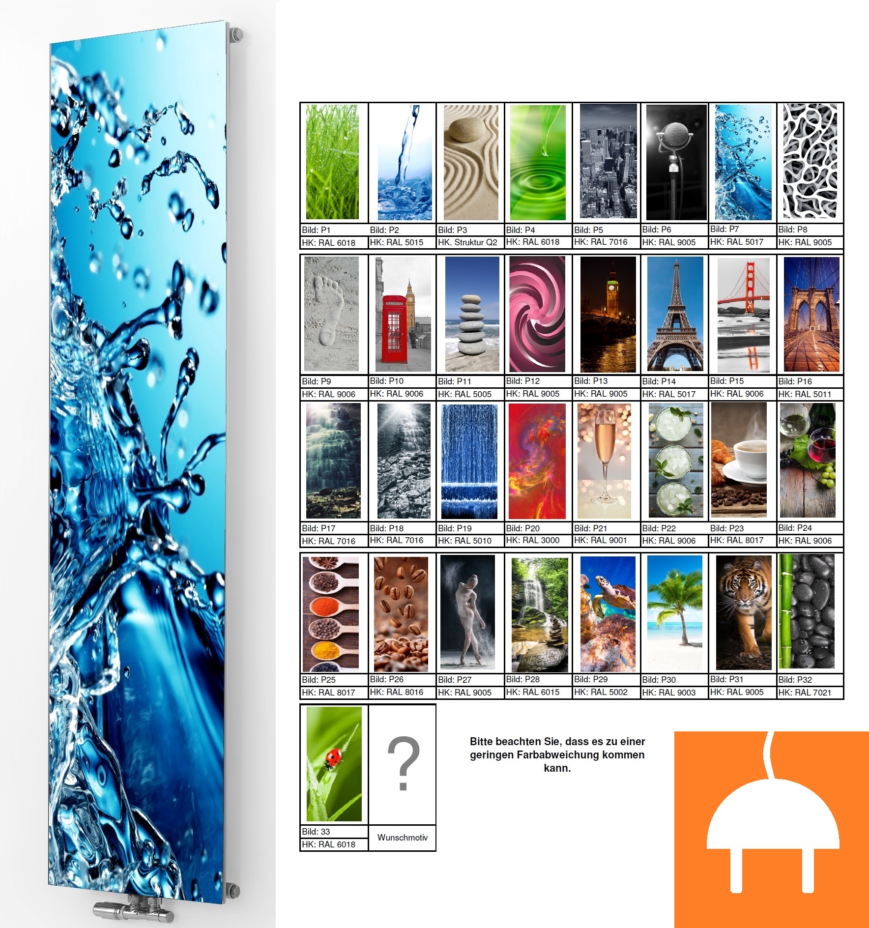 Corpotherma Elektro Plattenheizkörper Panio Plus mit Wunschbild, komplett m. Heizstab