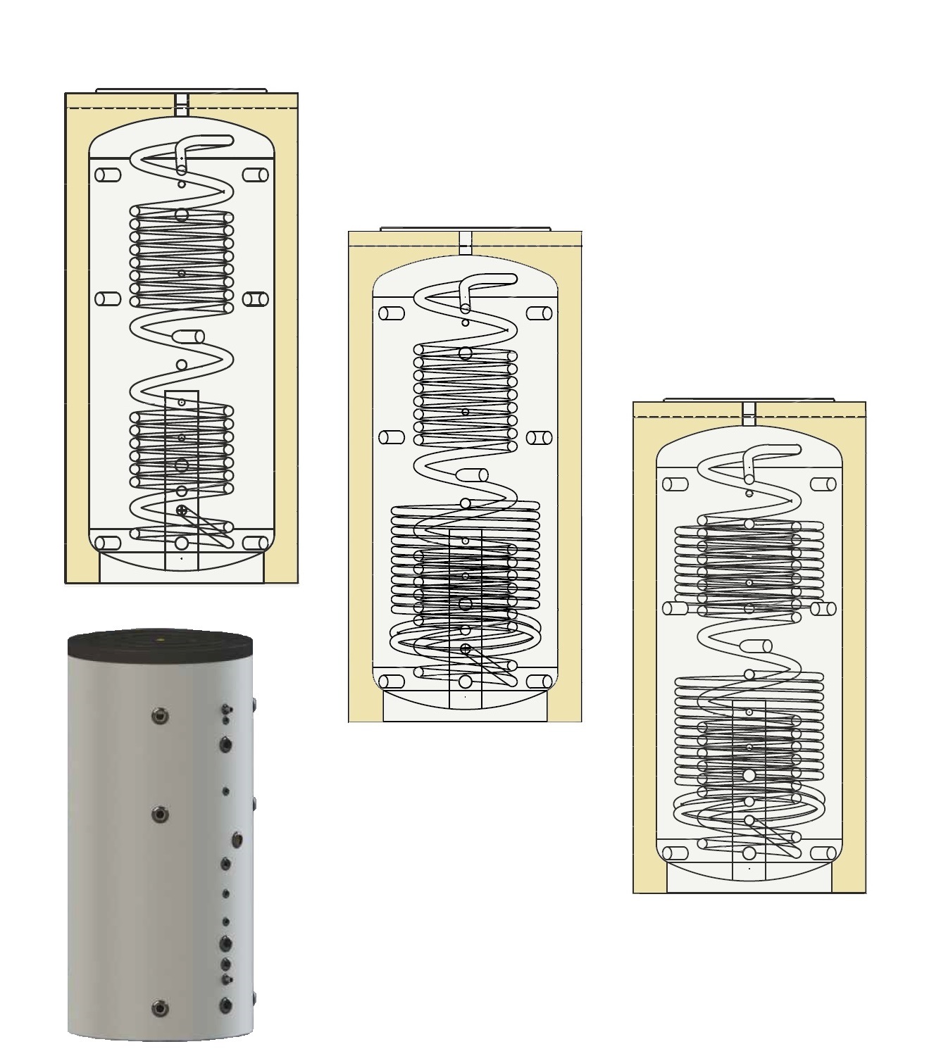 Hygienespeicher, Kombispeicher Warmwasserspeicher, 500 - 1500l, 0-2 Wärmetauscher 