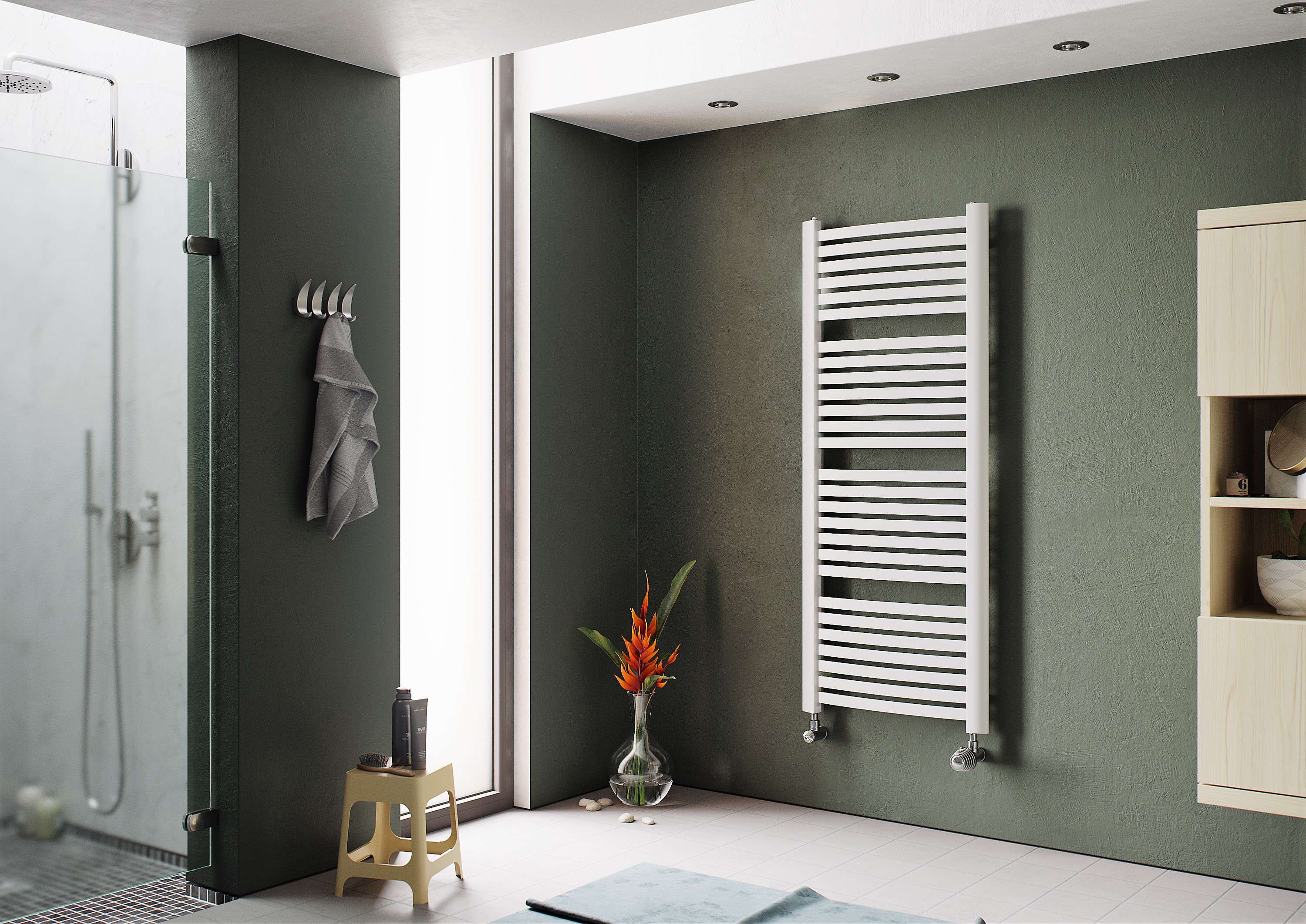 Corpotherma Badheizkörper, Handtuchtrockner Luina, gebogen, Standartanschluss, viele Farben