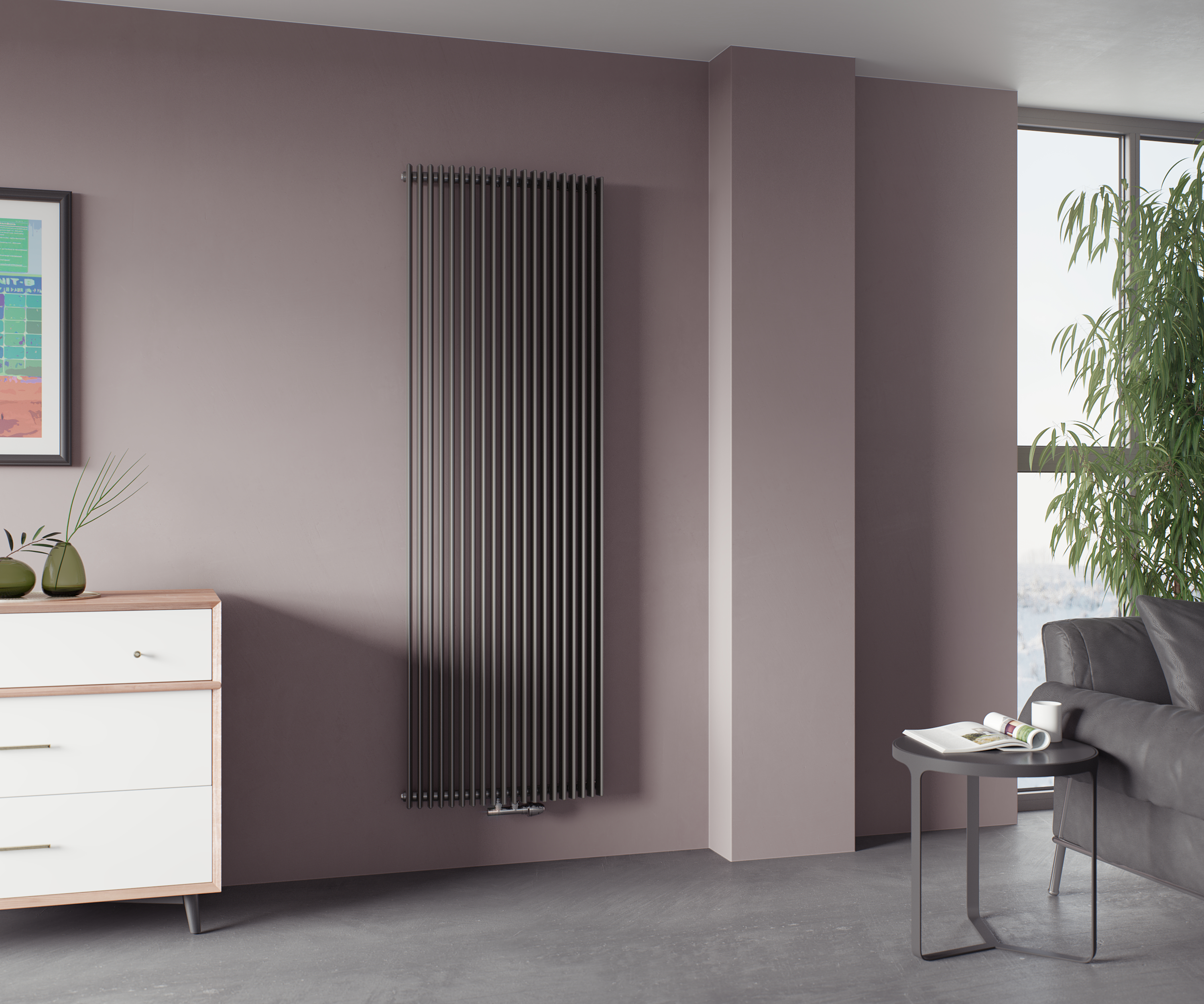 Corpotherma Rippenheizkörper, Heizkörper, Aurora C vertikal gebogen, viele Größen & Farben