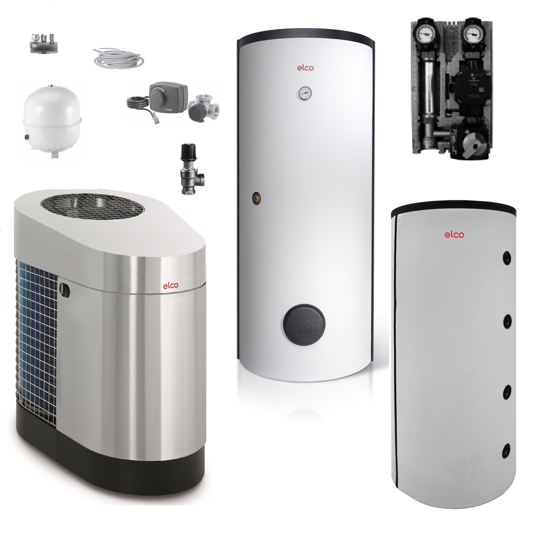 Elco Wärmepumpenpaket SG 10-14 kW mit Inneneinheit Luft/ Wasser Wärmepumpe, R410A, inkl. Speicher 