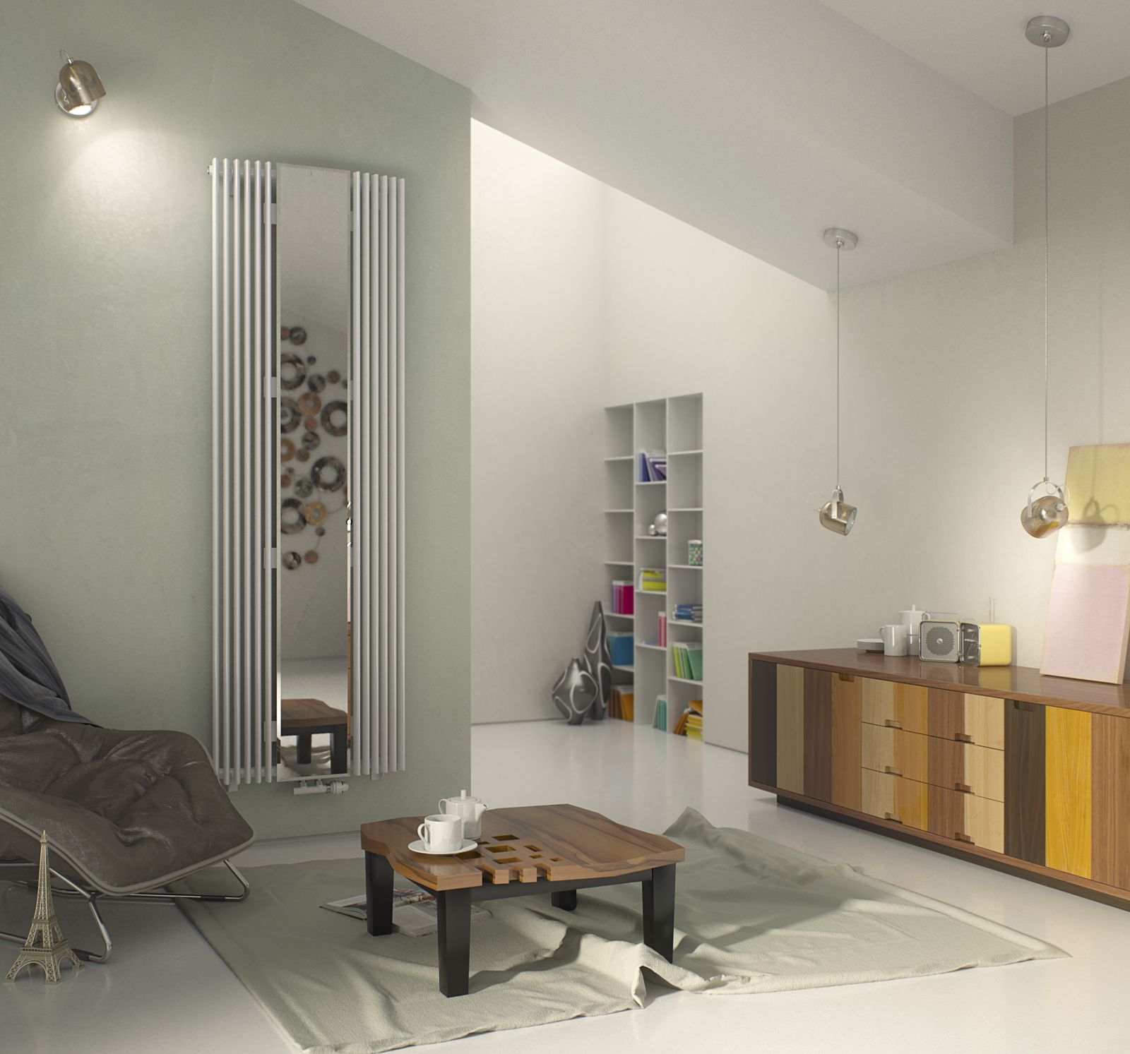 Corpotherma Rippenheizkörper, Heizkörper mit Spiegel Aurora CM, gebogen, 2 Größen, viele Farben