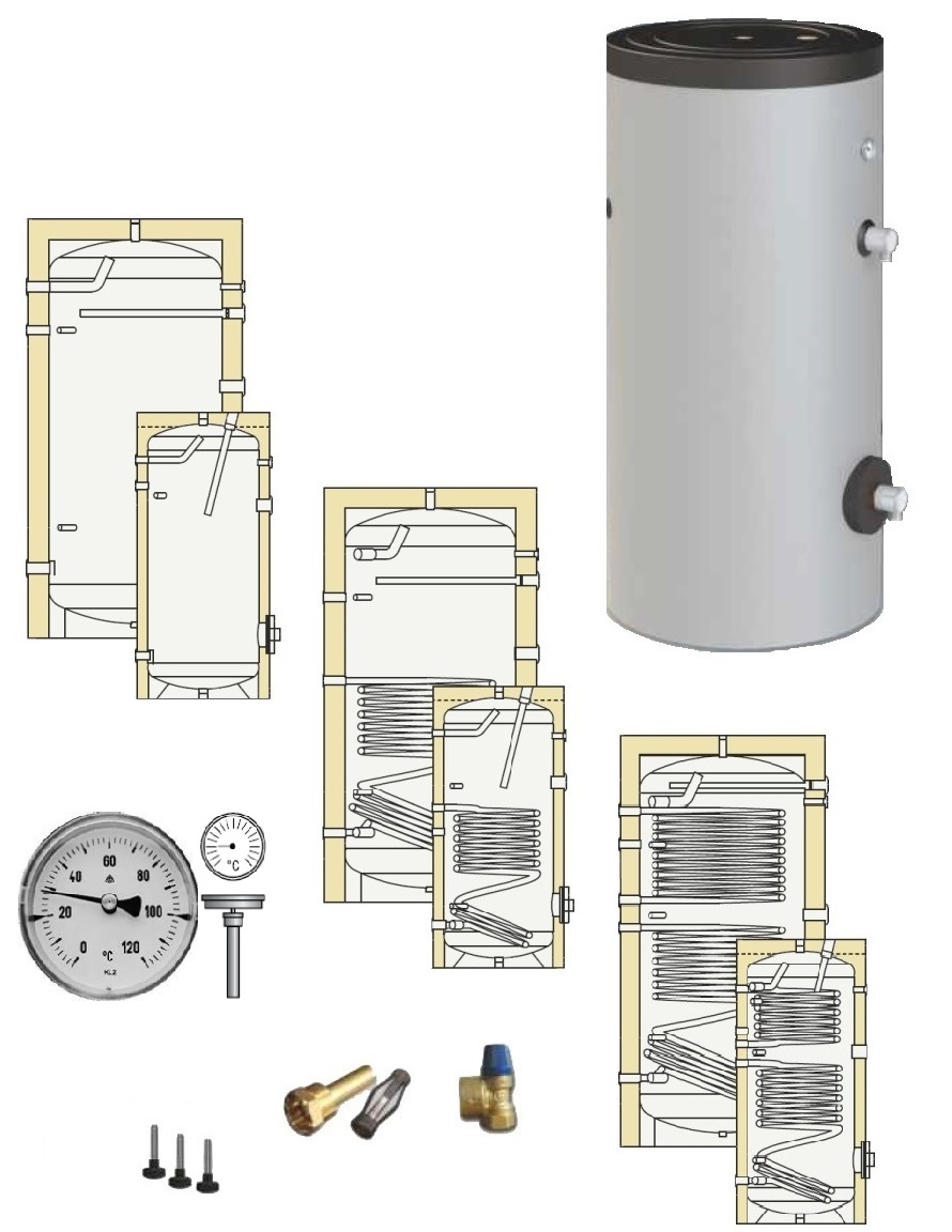 Trinkwasserspeicher Brauchwasserspeicher Boiler, 150 - 1500l, 0-2 Wärmetauscher