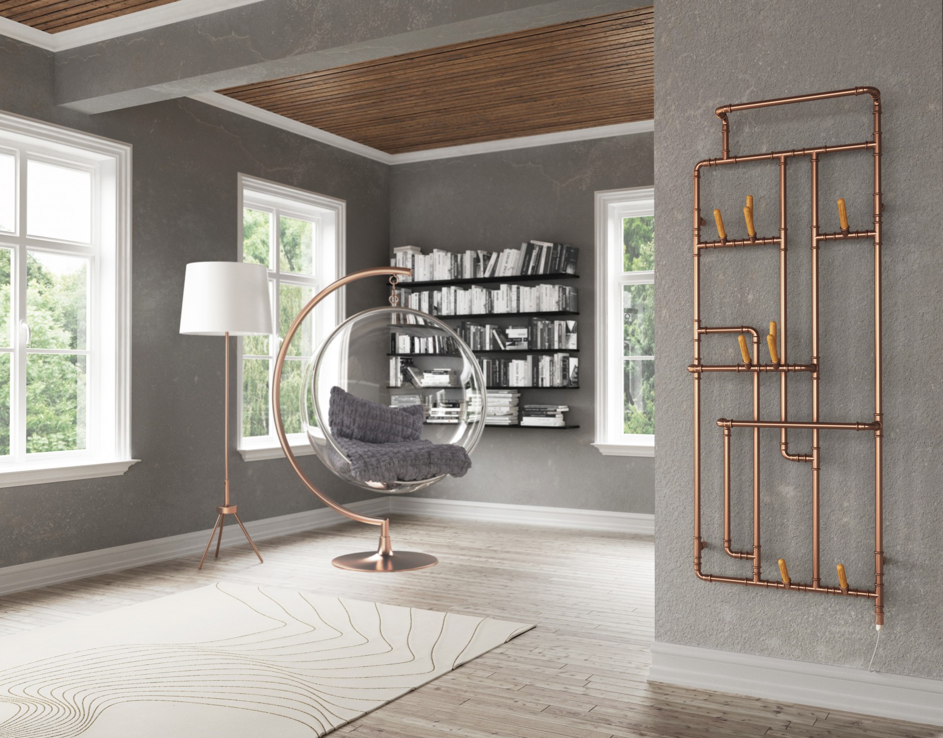 Terma Pajak Elektro Retro Heizkörper, Röhrenheizkörper Kupfer, Heizwand elektrisch vertikal