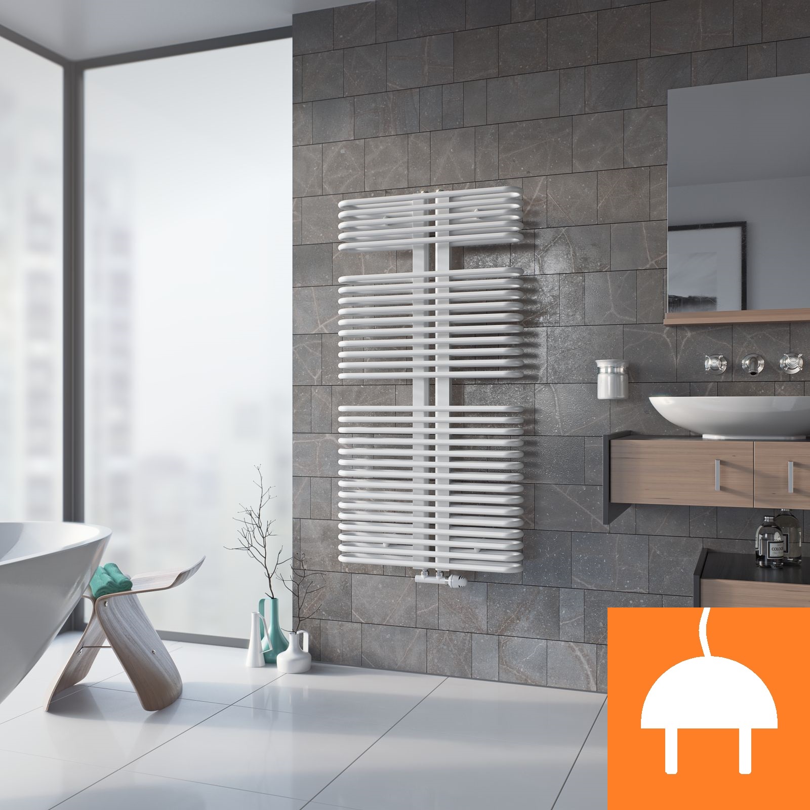 Corpotherma Elektro Badheizkörper Sculpa, Handtuchtrockner elektrisch, komplett mit Heizstab